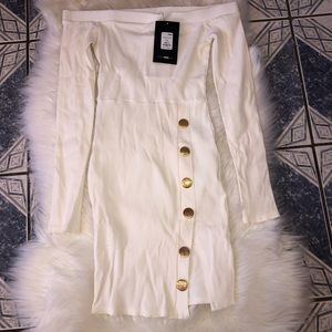 White Mini Dress with Gold Buttons
